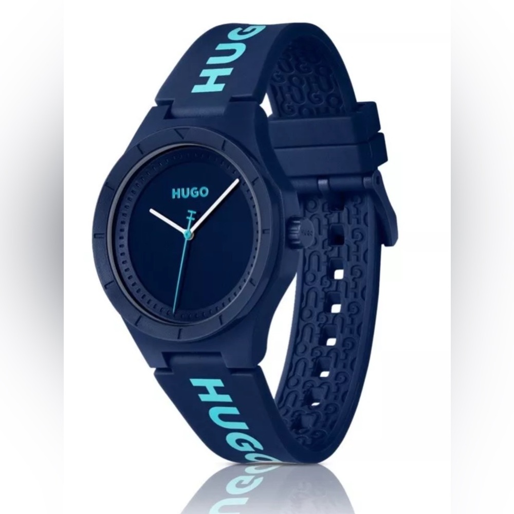 New In box. Hugo Boss Men's Lit For Him Quartz Blue Silicone Watch - Great gift - Picture 5 of 16